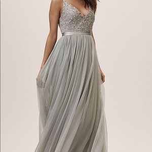 BHLDN Avery Bead & Tulle Dress sage green